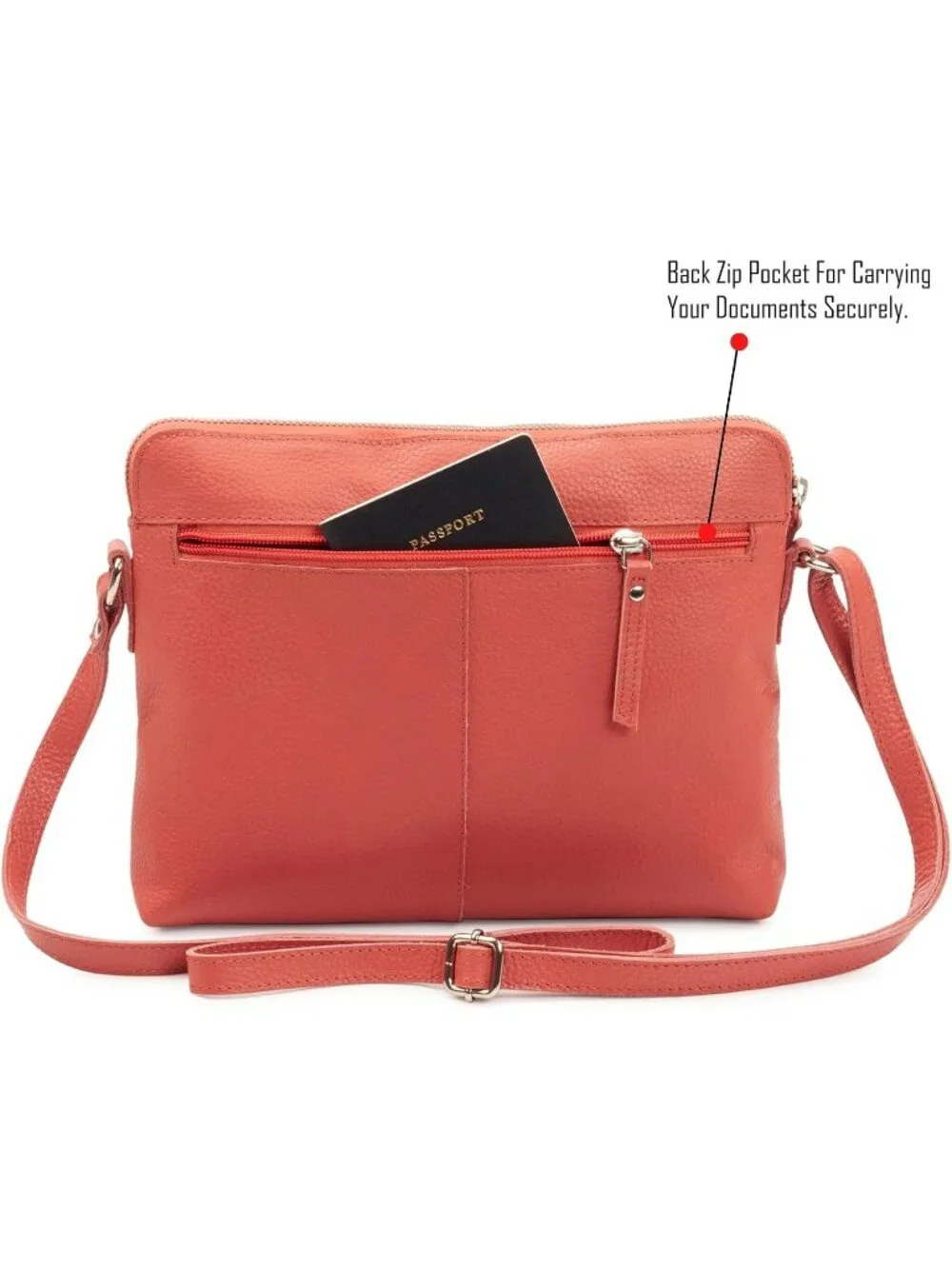 Women's Coral Genuine Leather Sling Purse with Adjustable Strap Crossbody bags